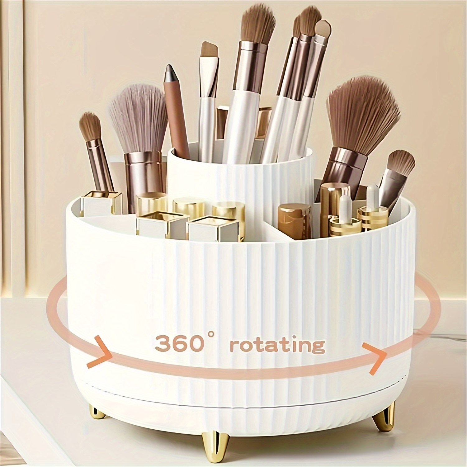Skincare B Erl - กล่องเก็บเครื่องสำอางหมุนได้ 360 องศา 5 ช่อง สำหรับแปรงแต่งหน้า