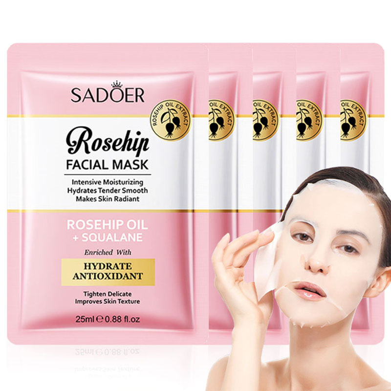Face Oil Rosehip - 5/10 ชิ้น SADOER มาส์กหน้าโรสฮิปต่อต้านริ้วรอยให้ความชุ่มชื้นไวท์เทนนิ่ง ไฮเดรติ้ง เฟเชียล