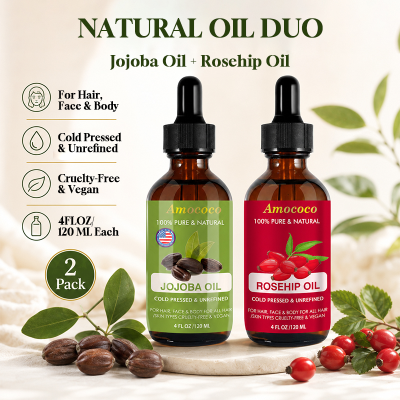 Face Oil Rosehip - Amococo น้ำมันบำรุงผิวหน้าและเส้นผมจากน้ำมันโจโจบาและโรสฮิป 2 ชิ้น น้ำมันบำรุงผิวสกัดเย็น บำรุงผิวให้ชุ่มชื้น